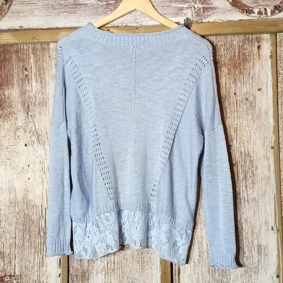 Keren Hart knit crochet lace lightweight sweater drop shoulder blue small - Picture 5 of 7